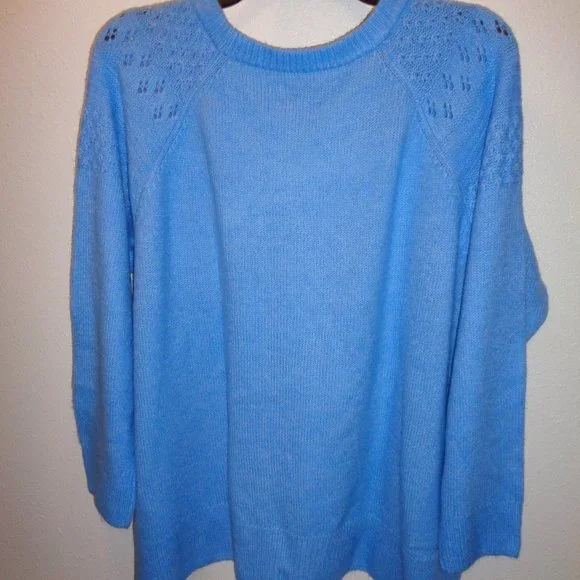 Evri Women's Plus Size Crewneck Pointelle Sweater Size 2X NWT Blue - Picture 7 of 10